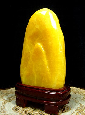 天然金冻玉黄蜡石金山摆件