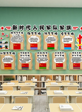 班级红色爱国主题军旗文化墙贴