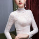 半高领黑色蕾丝打底衫2025新款女长袖薄款网纱t恤加绒款雷丝上衣