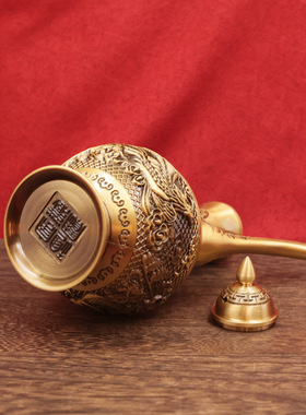 黄铜浮雕百福酒壶复古家居玄关摆件装饰品铜壶礼品酒具铜器摆件