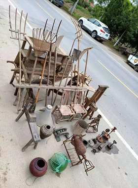 民俗老物件老农具木杈陶罐