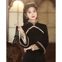 Black Qipao New 2023 Women New Chinese Autumn Winter Long Sleeve Plus Suede Thickened to improve young Noble Winter