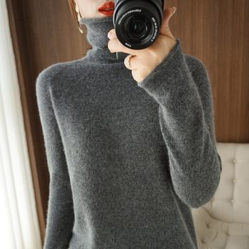 New Autumn and Winter Sweater Women's Pile High Collar Slim Fit Thin Solid Color Cashmere Knitted Bottoming Wool Sweater