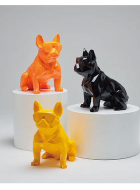 法国斗牛犬摆件几何狗模型玻璃钢材质创意店铺橱窗装饰工艺品礼品