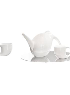 现代样板间餐桌骨瓷茶具茶杯不锈钢镜面托盘组合摆件茶几桌面饰品