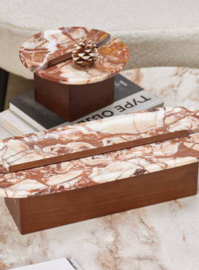 侘寂风中古艺术洞石果盘摆件样板房客厅茶几木质托盘酒柜水吧装饰