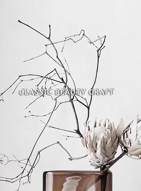 样板间入户玄关花器花艺边柜桌面装饰摆件餐厅棕色玻璃花瓶干花