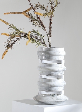 意式极简大理石花瓶摆件轻奢样板间会所装饰品客厅餐桌花器摆设