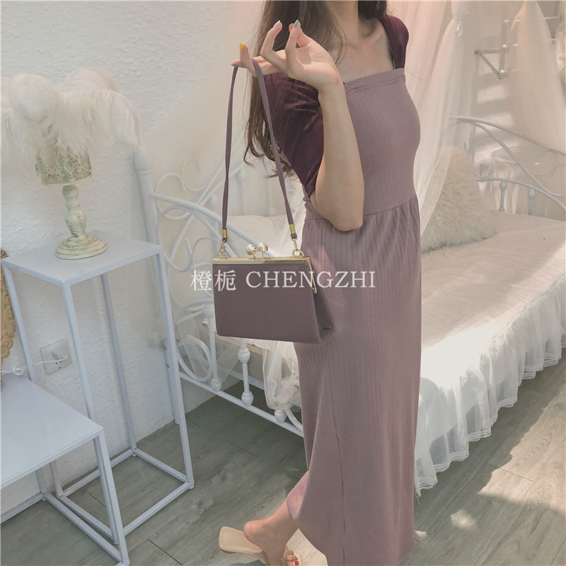 橙栀自制复古皮质小方包百搭夹子包 橙栀女士包袋