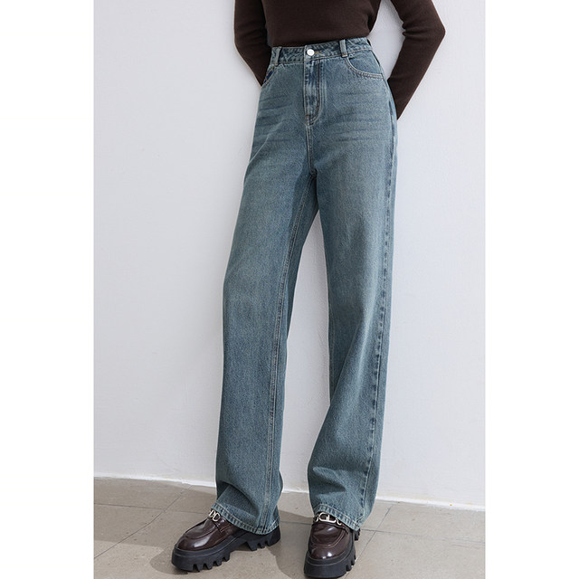 Betu high-waisted ສີຕົ້ນສະບັບ jeans ກາງເກງຂາກວ້າງຂອງແມ່ຍິງ 2026 ພາກຮຽນ spring ກາງເກງກະທັດຮັດໃຫມ່