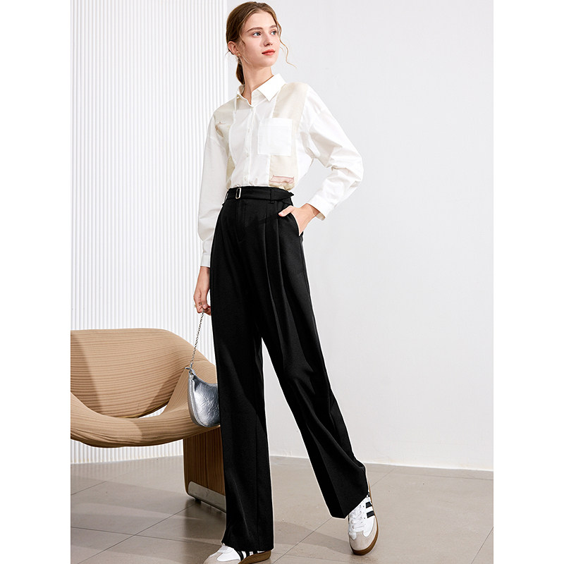 betu百图黑色百搭休闲裤女西装裤2025年秋季新款高腰长裤直筒裤,淘宝优惠券,粉丝福利购,淘宝优惠卷