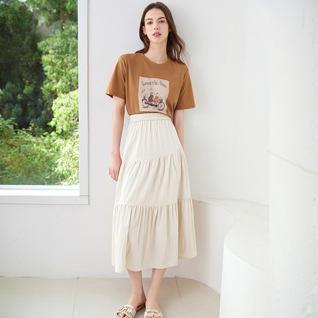 Betu high waist slim skirt women's cake skirt 2025 summer new versatile A-line mid-length skirt