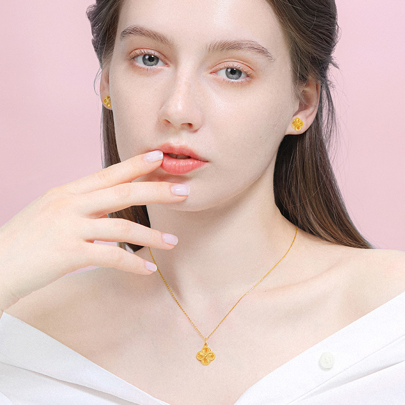 千叶5g足金女士素链可调节计价项链 千叶珠宝颈饰