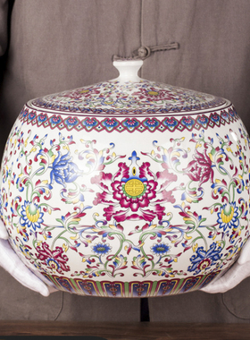 景德镇珐琅彩陶瓷米缸密封储物罐茶室茶桌茶叶饼面粉零食装饰摆件