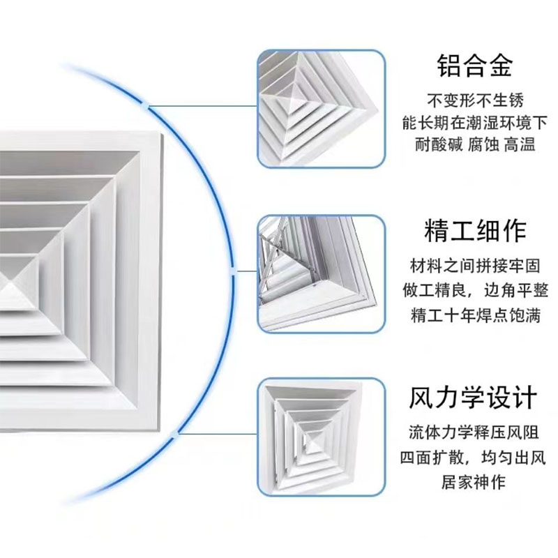 铝合金方形散流器中央空调出风口吊顶回形通风口四面排回风百叶窗