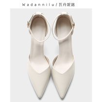 Hong Kong Baotou hollow sandal women 2023 Summer new 100 lap little fresh and soft leather custard with high heel shoes