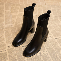 Hong Kong Boots Children 2022 Spring Autumn Money Slim Socks Boots High Heel Short Boots Coarse Heel Martin Boots Woman Spring Autumn Single Boots