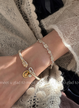 足银9999黄财神吉言实心手镯女