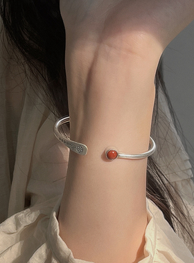 新中式国风足银南红玛瑙手镯女