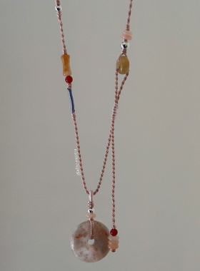 原创新中式天然樱花玛瑙项链女