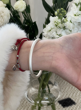 足银999古法磨砂素圈银手镯女