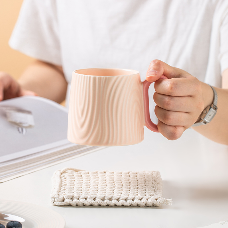 马卡龙色情侣对杯多巴胺树纹陶瓷带盖带勺水杯咖啡杯牛奶马克杯子