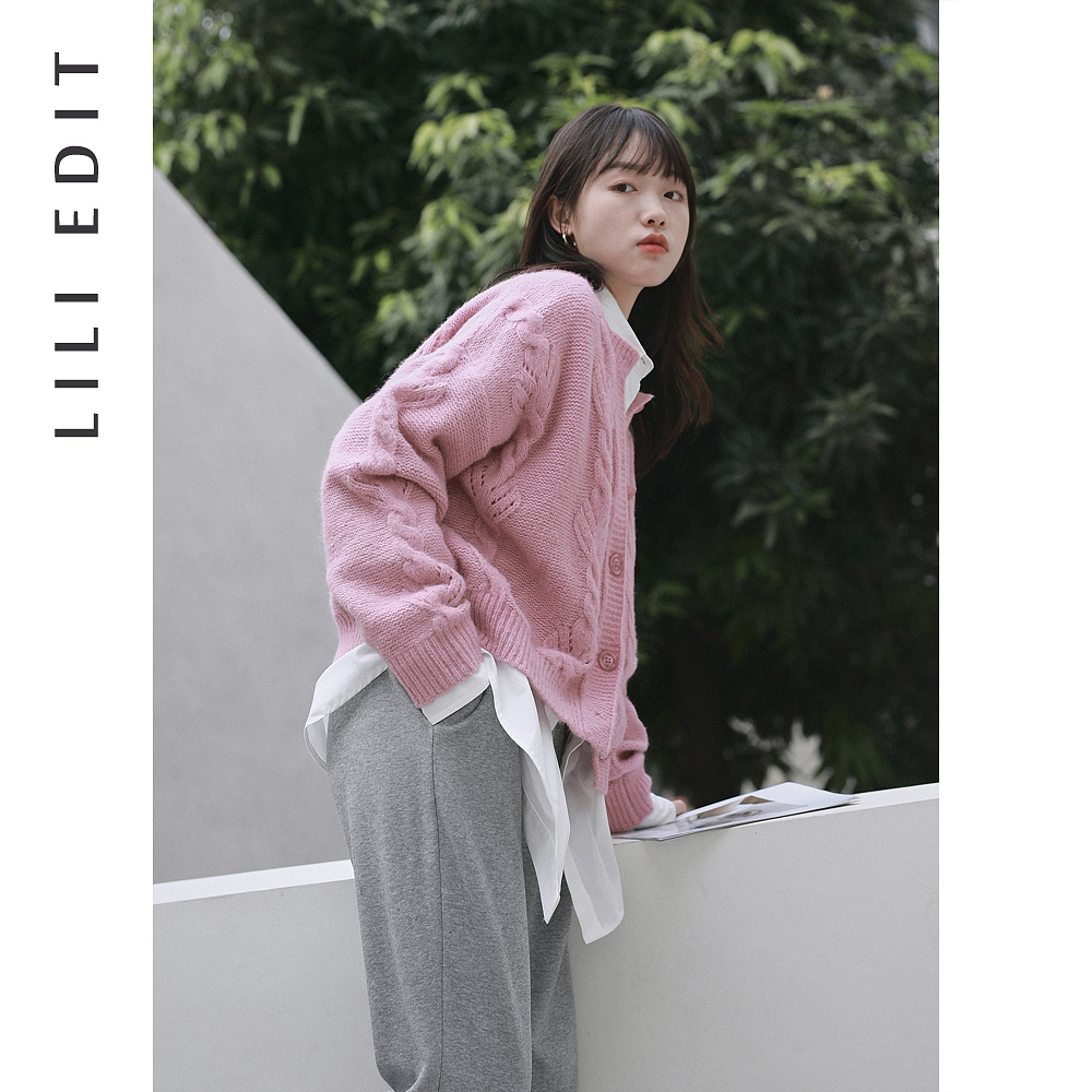 LILIEDIT/毛衣女日系慵懒秋冬宽松手工勾花针织开衫外套 - 图2