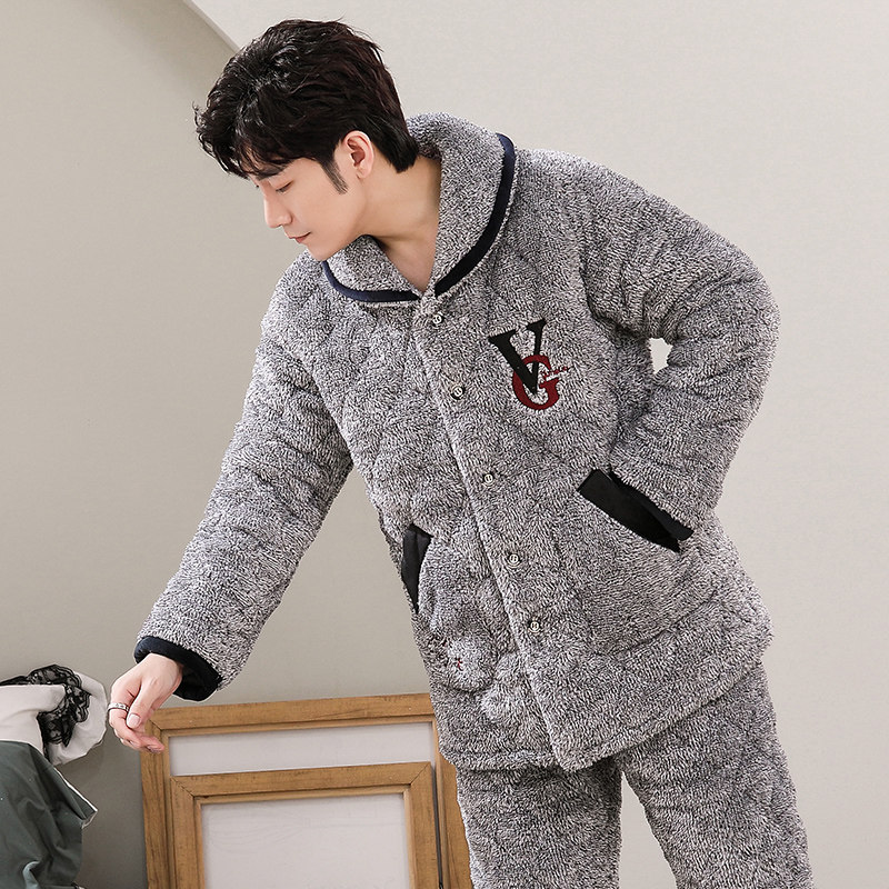 男士冬季加绒睡衣 亿美希服饰睡衣/家居服套装