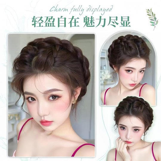 假头发发箍女仿真千金公主头编发蓬松增高颅顶款麻花辫子盘发神器