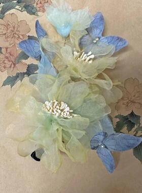 牡丹绢花手工发夹薄纱古风