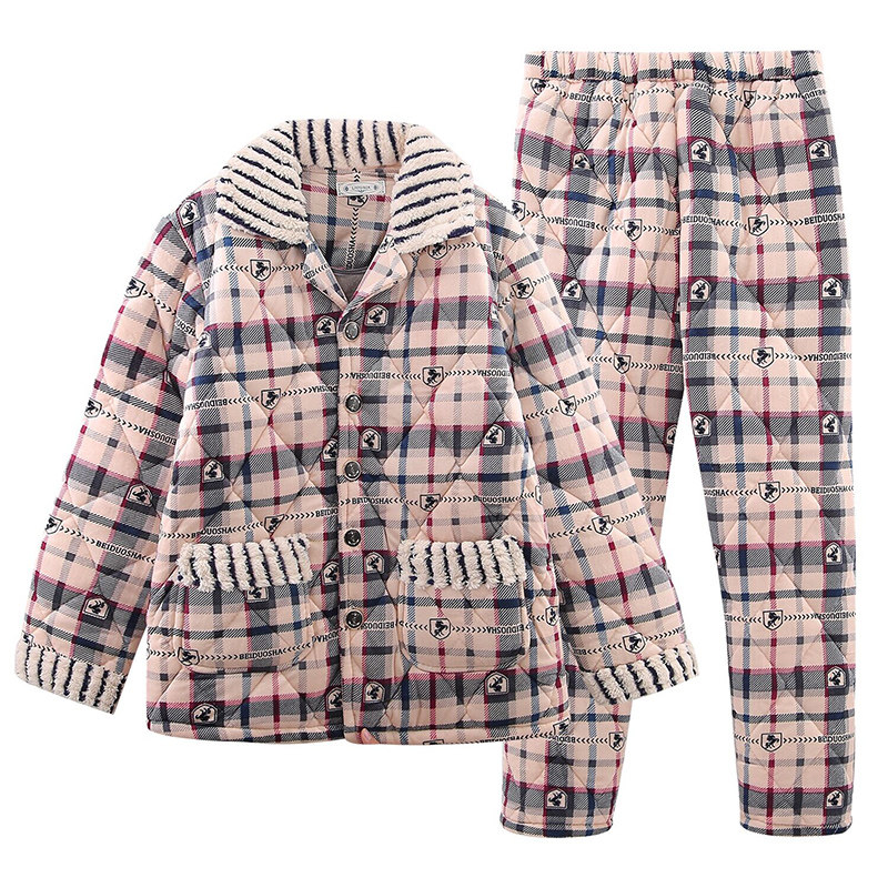 冬季三层加绒夹棉袄男士珊瑚绒睡衣 贝朵莎睡衣/家居服套装