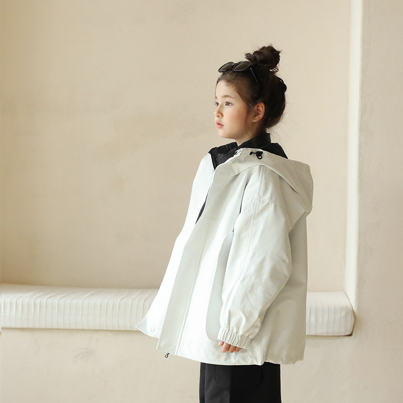 2025新款秋冬米白色外套两件套儿童时尚防风保暖女童休闲夹克百搭 - 图0