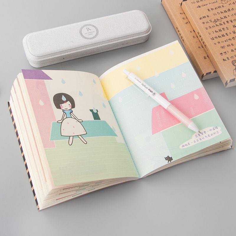 彩页插画笔记本可爱复古手绘日记本韩国小清新文艺创意文具本子-图0