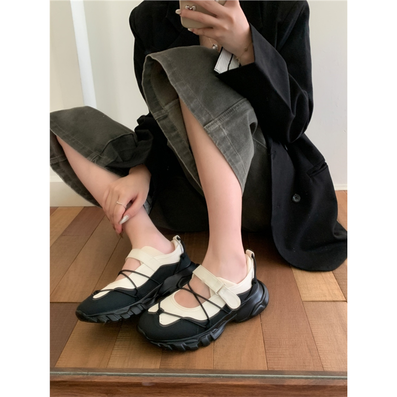 2025春秋季新款圆头松糕底魔术贴运动增高减龄少女玛丽珍鞋德比鞋,淘宝优惠券,粉丝福利购,淘宝优惠卷