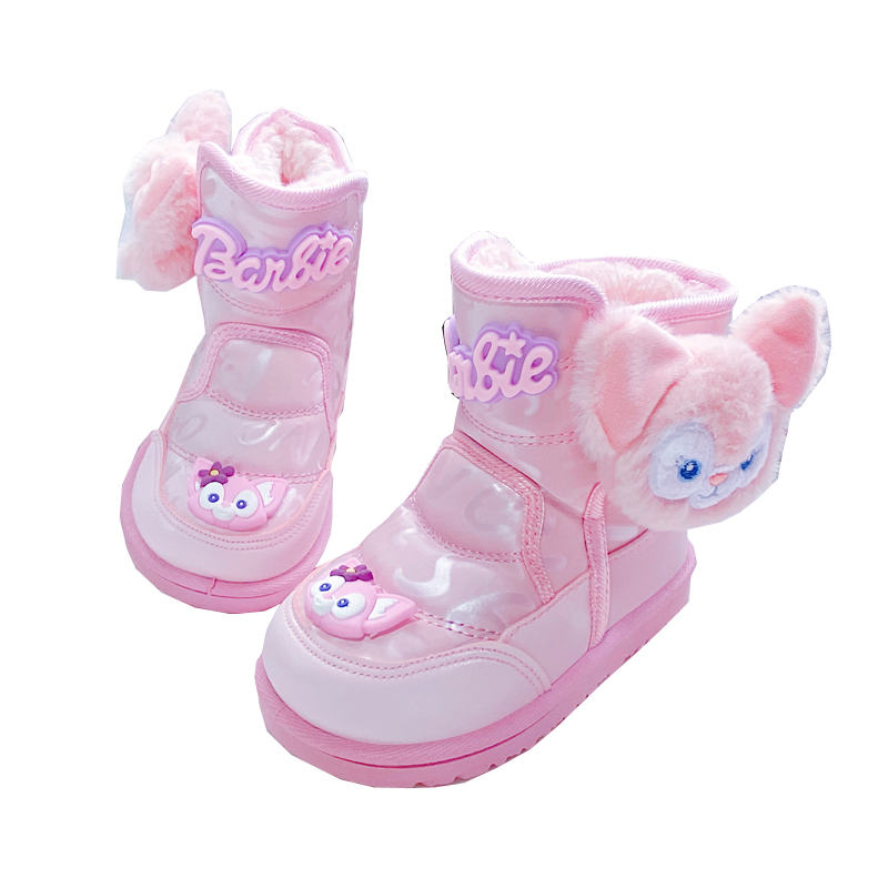 女童雪地靴冬季新款加绒防水保暖大棉鞋儿童女宝粉色卡通加厚靴子