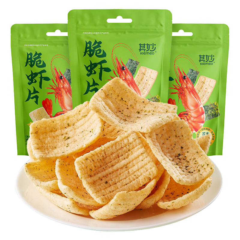 其妙海苔芥末味脆虾片网红蒜香味鲜虾片办公室解馋小零食休闲食品