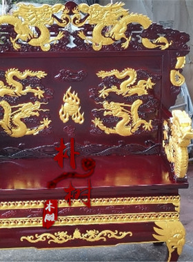 东阳木雕 中式装修 实木祥云海浪 龙柱古建佛龛佛堂神台 寺庙装饰