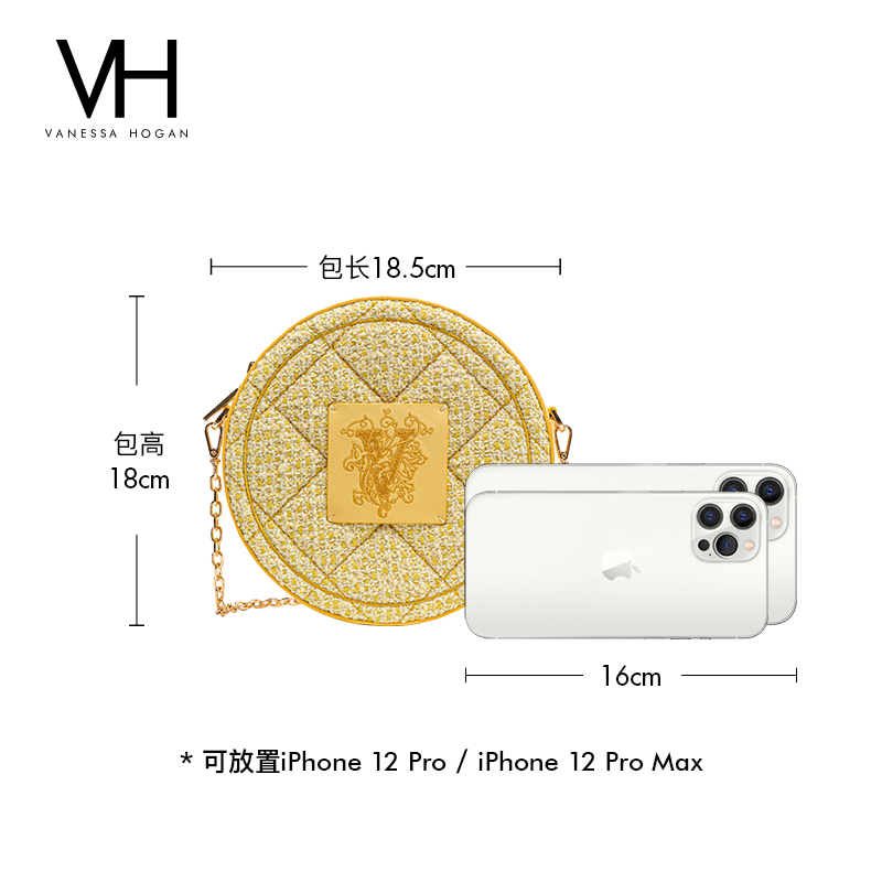 VH包包时髦呢料圆饼包精致链条斜挎包独特个性小圆包腋下单肩包女 - 图2