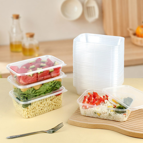 一次性餐盒650/750ml长方形外卖打包盒商用塑料透明快餐加厚饭盒 - 图3