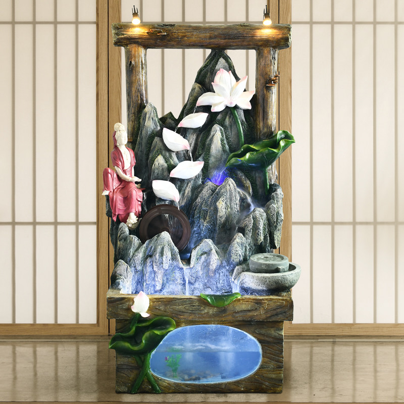 佛像流水摆件客厅假山水景观加湿器喷泉循环水玄关落地家居装饰品