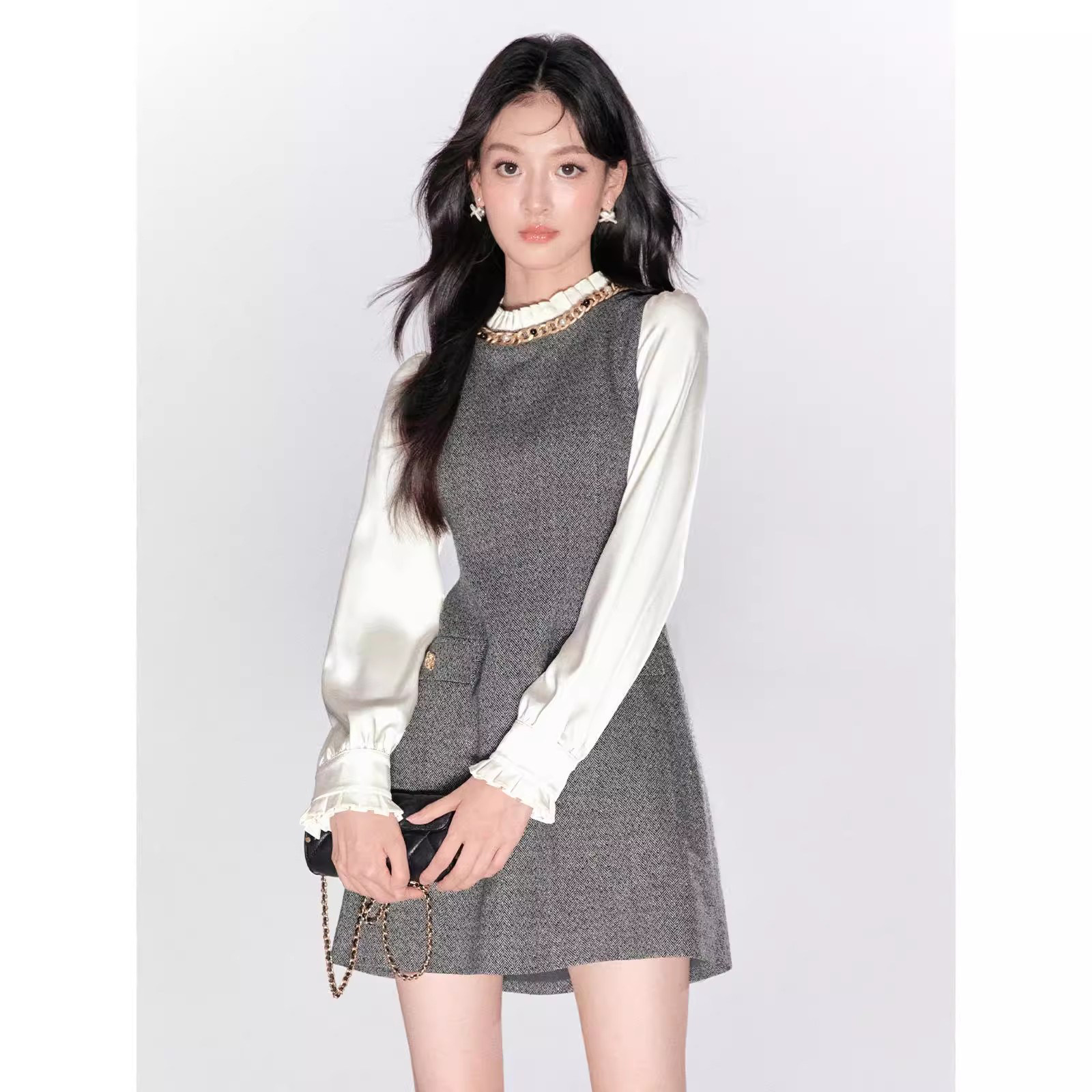 爵莱菲大码新款法式名媛千金风长袖连衣裙女小香风高级a字裙子,淘宝优惠券,粉丝福利购,淘宝优惠卷