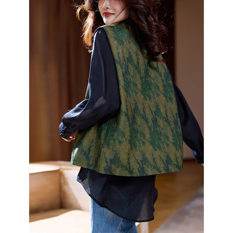 爵莱菲大码国风印花钉珠马甲外套女春季复古大码女装新款洋气上衣,淘宝优惠券,粉丝福利购,淘宝优惠卷