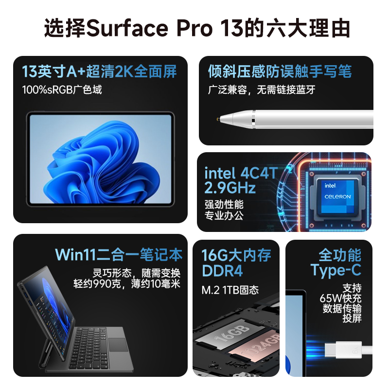 【2024新品官方旗舰正品】DERE戴睿笔记本电脑二合一新Surface Pro13平板商务办公学生教育超轻薄便携电脑本 - 图0