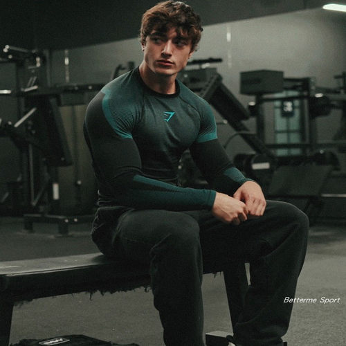 长袖无缝gym_shark Onyx 5.0 紧身衣 弹力运动训练修身上衣健身服 - 图0