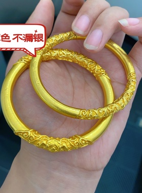 金包银卷草纹手镯女款古法素圈