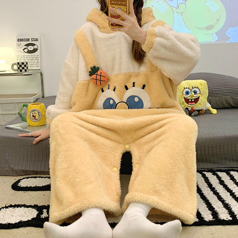 连体冬季款珊瑚绒加绒可爱天睡衣 斐序睡衣/家居服套装