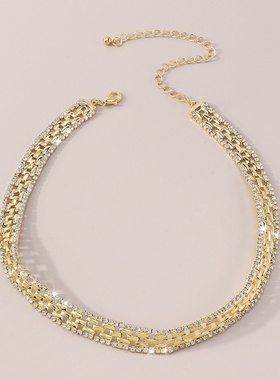 欧美风夸张爪链项饰 水钻流苏轻奢颈链个性晚宴聚会气质网红项链