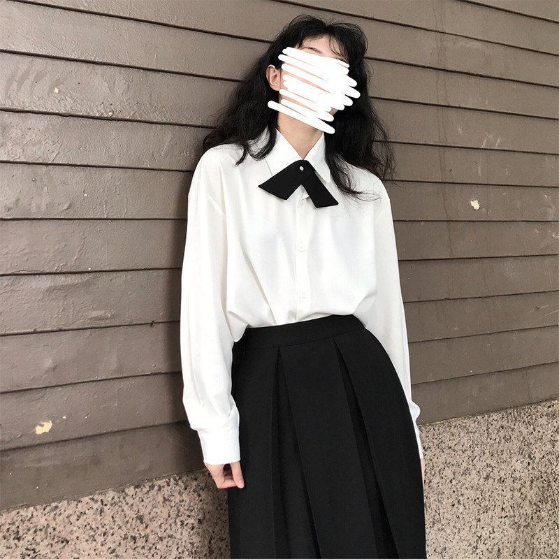 学院风jk制服班服宽松长袖衬衫百褶半身长裙套装学生大码衬衣女秋