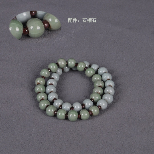 Tibetan Porcelain Pavilion Longquan Celadon Bracelet Plate Beads 38 Buddha Beads Bracelet Double Circle Color Matching Handheld Rosary Beads 8mm Cultural Toy Accessories