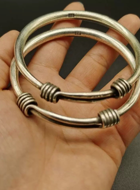 古玩古董老银器老银首饰银手镯手工扭丝麻花圆条白铜镯子女